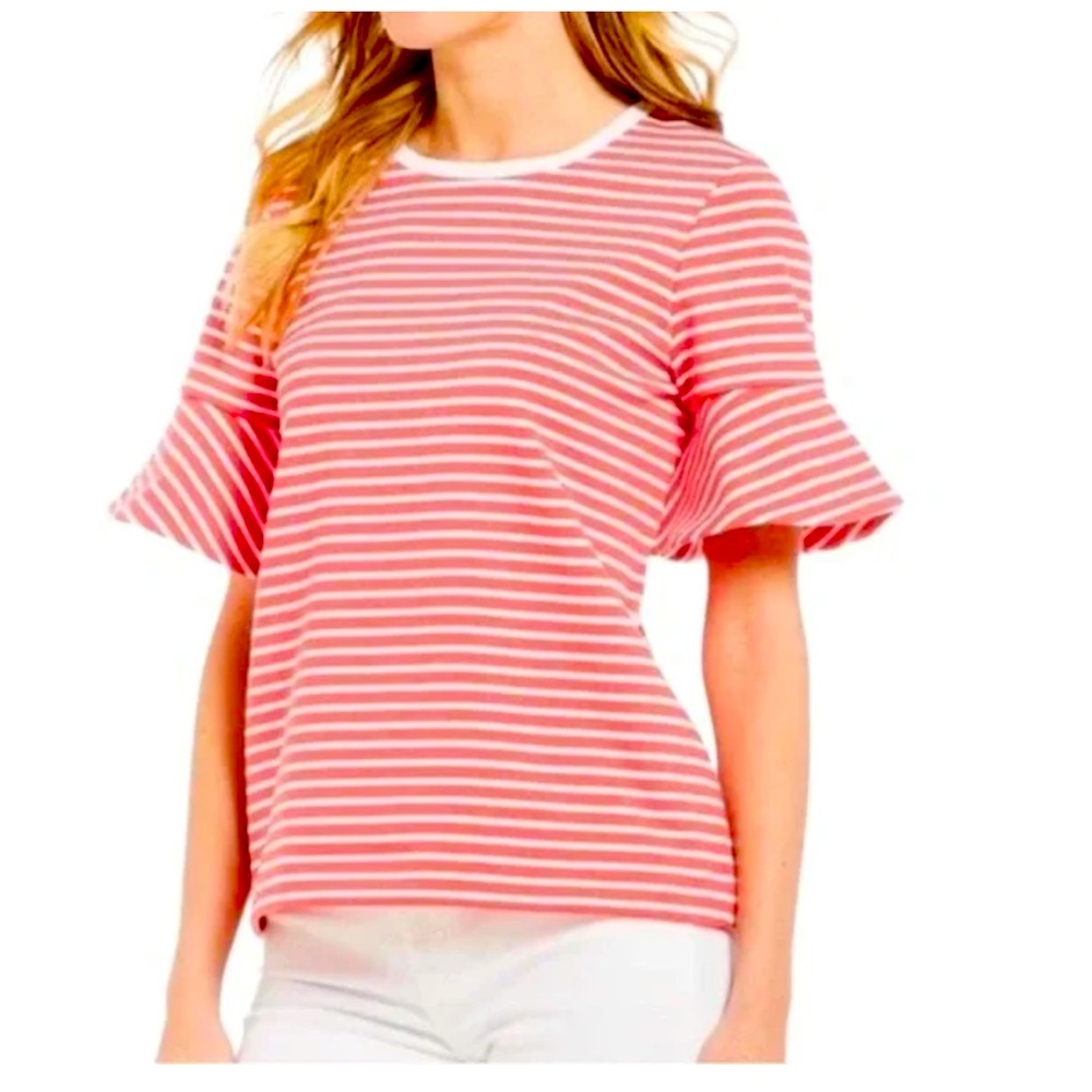 Draper James Red and White Striped Shirt with Flutter Sleeves